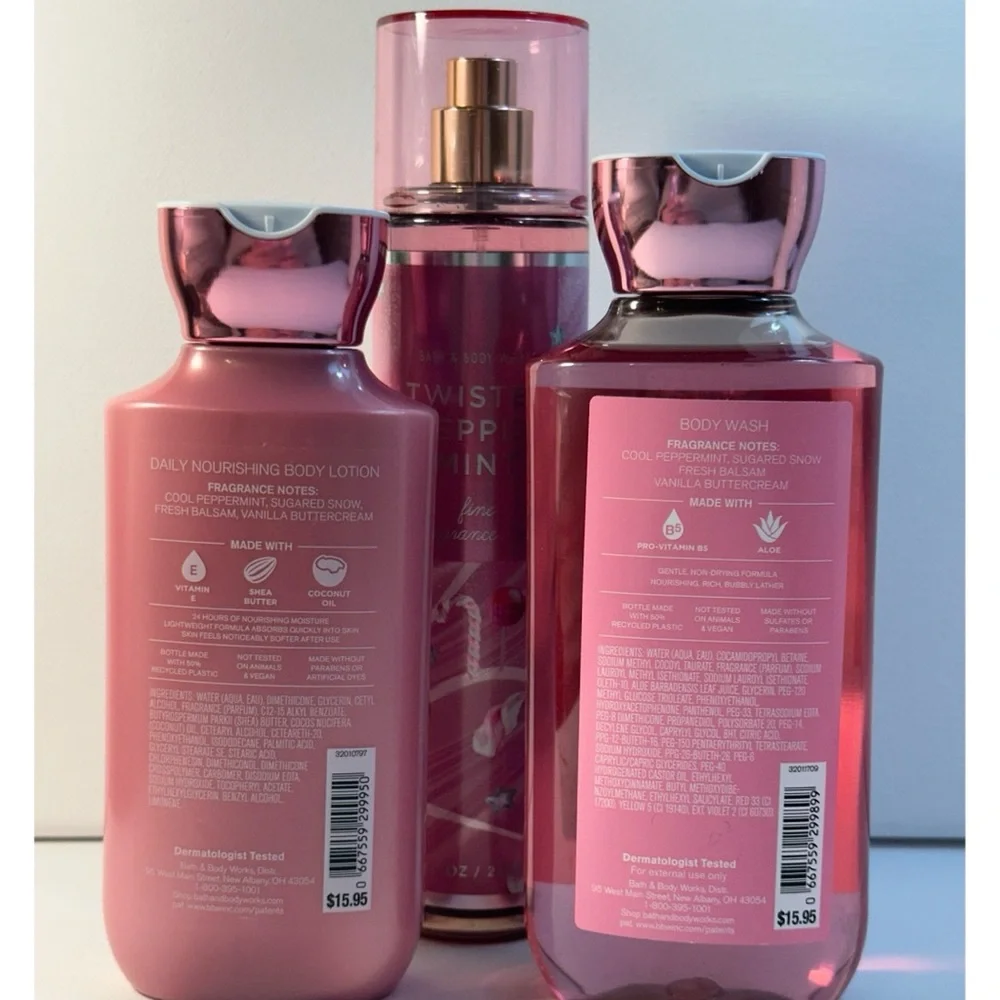 BATH & BODY WORKS TWISTED PEPPERMINT TRIO SET; BRAND NEW
